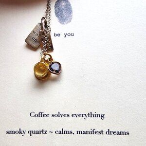 22k gold vermeil and smoky quartz Coffee 'B.U.' necklace